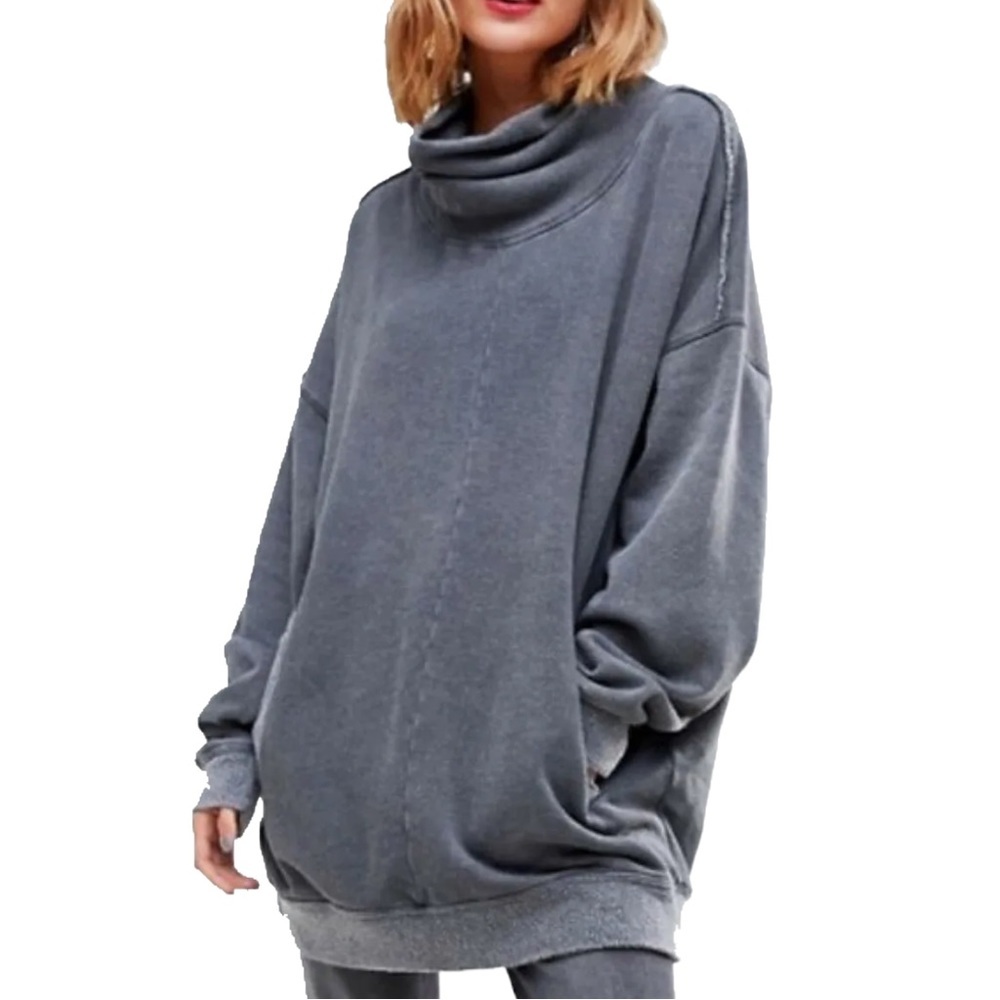 Free People Super Soft Top Medium 8 10 Gray Long Sweatshirt Dress Oversized NWT